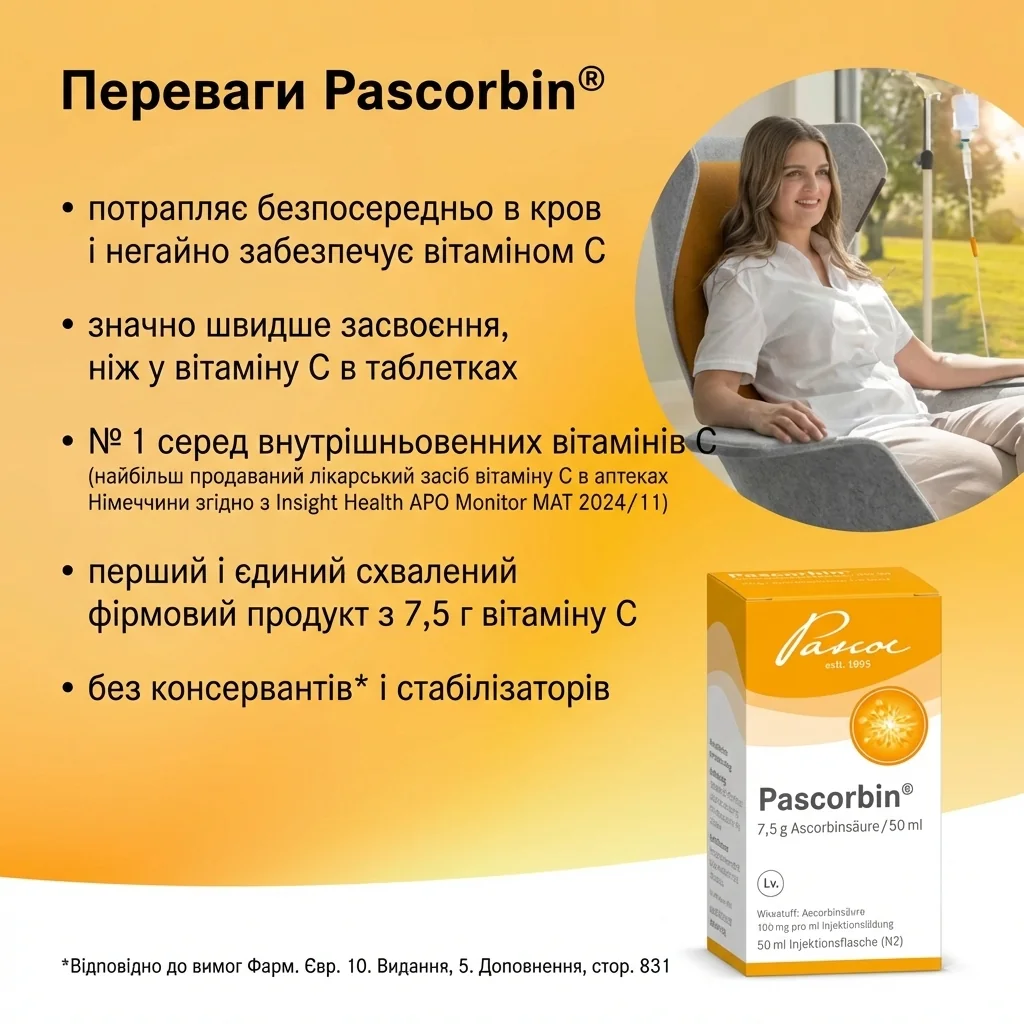 Ключові переваги Паскорбіну — швидка дія, потужний імунітет, без консервантів